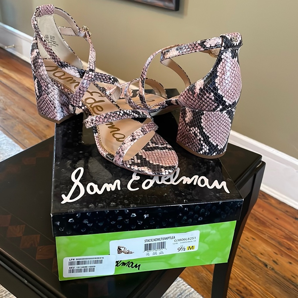 Stacie - leather, snakeskin, strappy block heel sandals